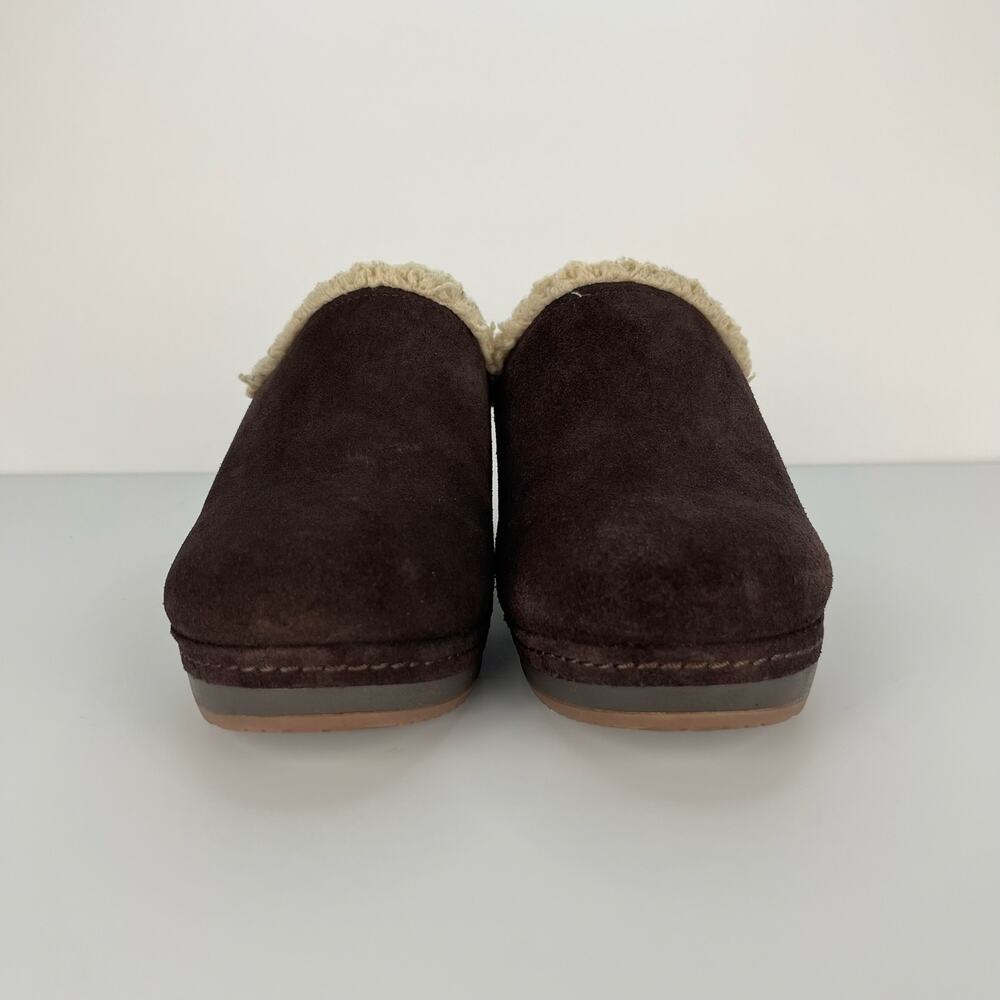 CROCS Sarah Leather Clogs Shearling Lined Mules Brown Shoes Womens Size 8 - Picture 10 of 12